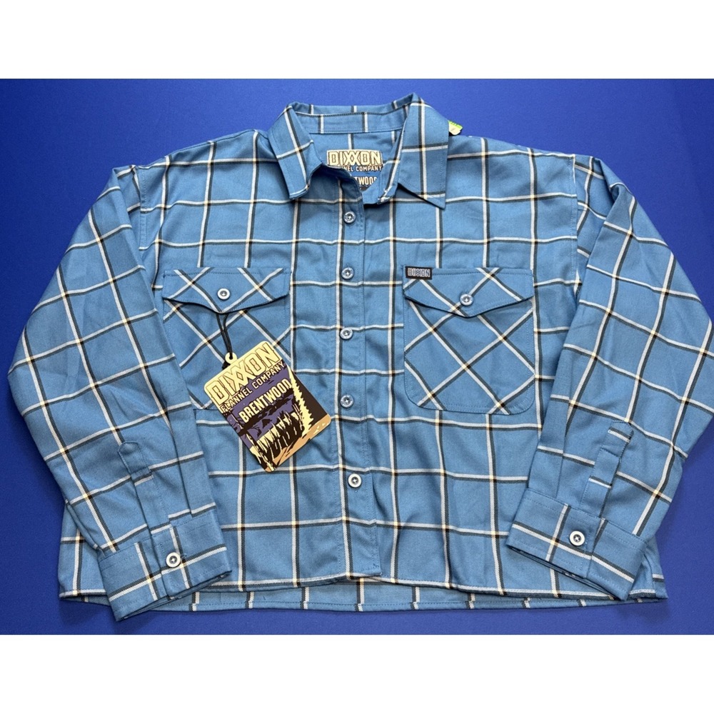 Dixxon Flannel Brentwood Women's L Blue Plaid Oversized Boxy Shirt Cropped Fit